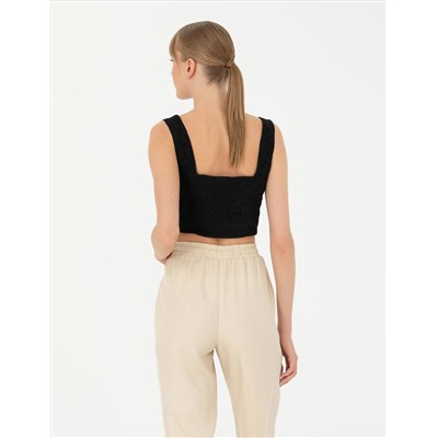 Siyah Crop Top Bluz