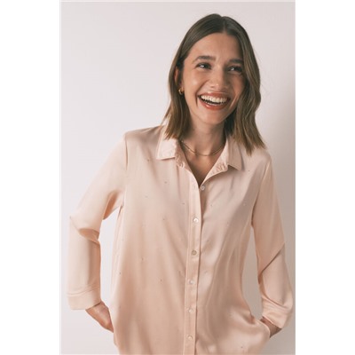 Pijama largo strass satén naranja