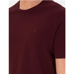 Bordo %100 Pamuk Slim Fit Bisiklet Yaka Basic Tişört