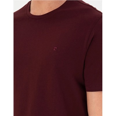 Bordo %100 Pamuk Slim Fit Bisiklet Yaka Basic Tişört