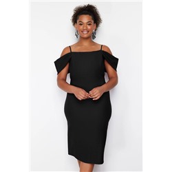 Trendyol Curve Siyah Düz Bodycone Midi Dokuma Büyük Beden Elbise TBBSS24AH00000