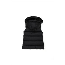 Kız Çocuk Siyah Kapüşonlu Yelek