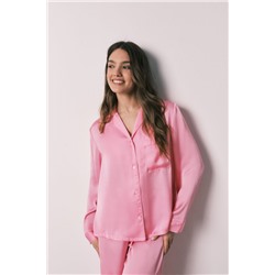 Pijama camisero largo satén rosa