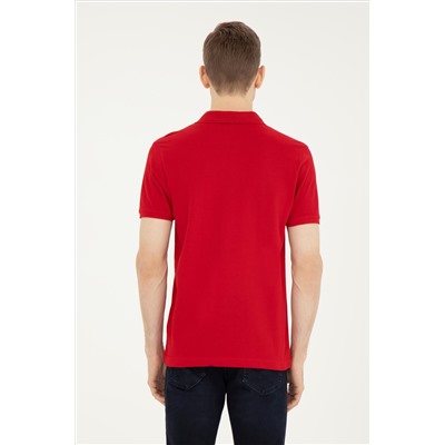 Erkek Slim Fit Polo Yaka Kırmızı Basic Tişört