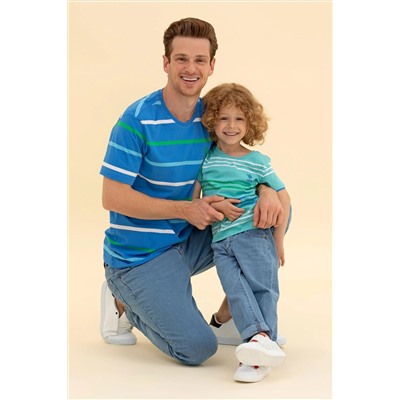 Erkek Saks Bisiklet Yaka Tişört