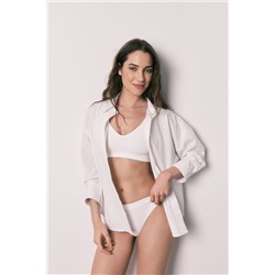 Tanga ancha canalé sin costuras blanca