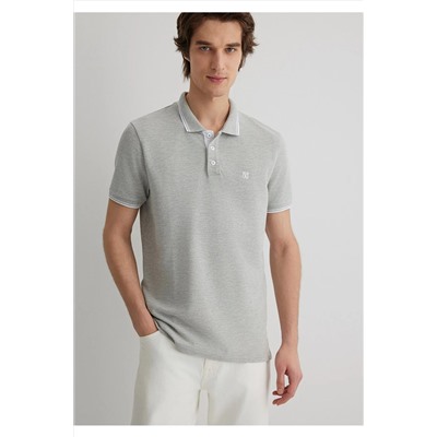 Mavi Yaka Detaylı Gri Polo Tişört Slim Fit / Dar Kesim 064164-28387