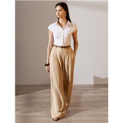 Блузка приталенного кроя с коротким рукавом из легкого хлопкового поплина c эластаном