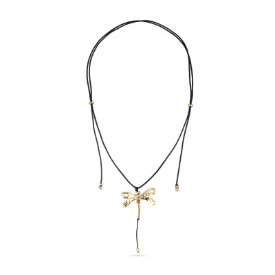 Кулон Стрекоза (текстиль черный; покрытие золото 145см), Есть комплект
