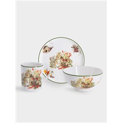 Набор, 3 пр, тарелка 18 см, салатник 13 см, кружка 200 мл, Зайчата