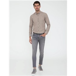 Bej Slim Fit Uzun Kollu Gömlek