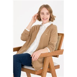 Kadın Camel Melanj Basic Triko Hırka