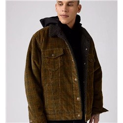 Model is 6'1", Waist 29", Wearing a Size M Levi's® Premium Relaxed Fit Sherpa Trucker Jacket