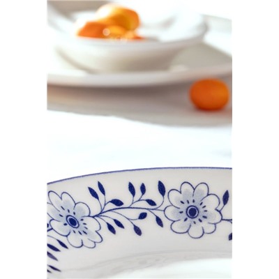 Reve Bleu Floral Yemek Tabağı - Mavi/Beyaz - 20 cm