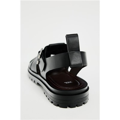 LEATHER TRACK SOLE CAGE SANDALS