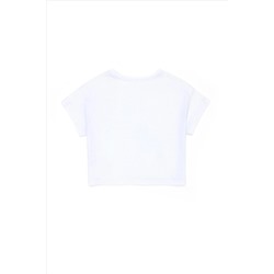 Kız Çocuk Beyaz Bisiklet Yaka Tişört