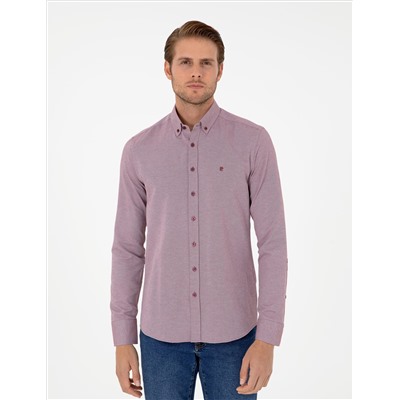 Bordo Slim Fit Uzun Kollu Gömlek