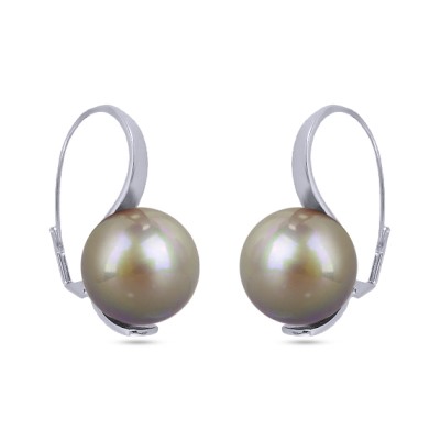 Серьги (Майорка 16мм бежево-коричневая; покрытие родий), Есть комплект