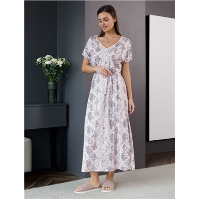 Платье свободное с V-вырезом из 100% хлопка с поясом и разрезом