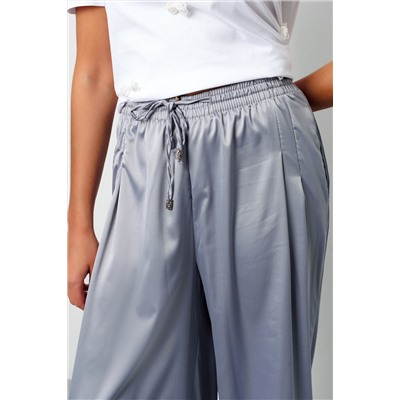 Брюки палаццо на резинке атласные 398GRY