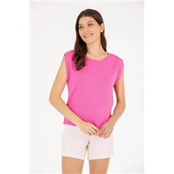 Kadın Pembe Bisiklet Yaka Kolsuz Tişört