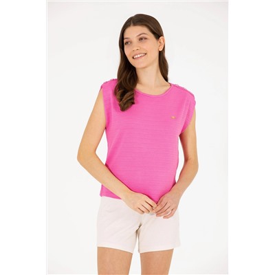Kadın Pembe Bisiklet Yaka Kolsuz Tişört