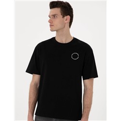 Siyah Comfort Fit Bisiklet Yaka Tişört