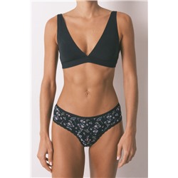 Braga brasileña ancha negra estampado flores