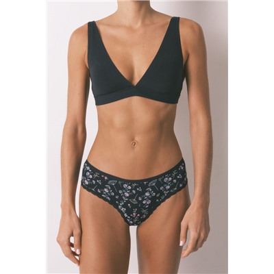 Braga brasileña ancha negra estampado flores