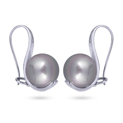 Серьги (Майорка 14мм серо-голубая; покрытие родий), Есть комплект