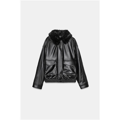 JACKET WITH DETACHABLE FAUX FUR COLLAR