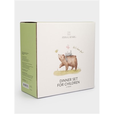 Набор посуды, детский, 1 перс, 3 пр, фарфор N, белый, Мишка и зайчик, Friendship