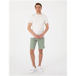Ekru Slim Fit %100 Pamuk Bisiklet Yaka Triko Tişört