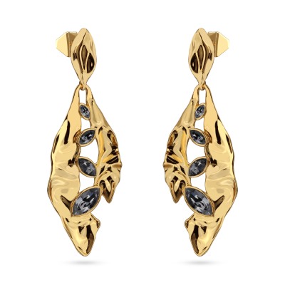 Серьги Эйва (кристаллы SW темно-серые; покрытие золото), Есть комплект