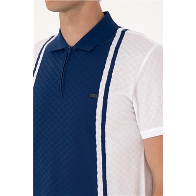 Erkek Regular Fit Beyaz Polo Yaka Fermuarlı Tişört