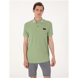Çağla Yeşili Slim Fit Örme Dokulu Polo Yaka Tişört