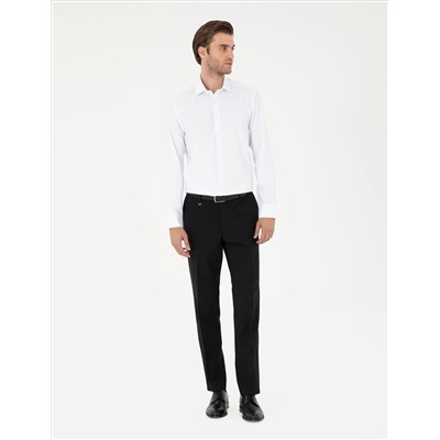 Beyaz Slim Fit Armürlü Uzun Kollu Gömlek