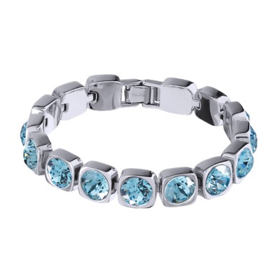 Браслет Теннис (кристаллы SW аквамарин 8мм; покрытие родий) 17-19см, Есть комплект