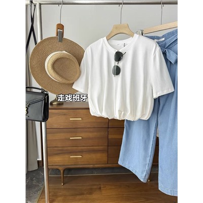 Женская укороченная футболка с объемным подолом  ЗАР*А