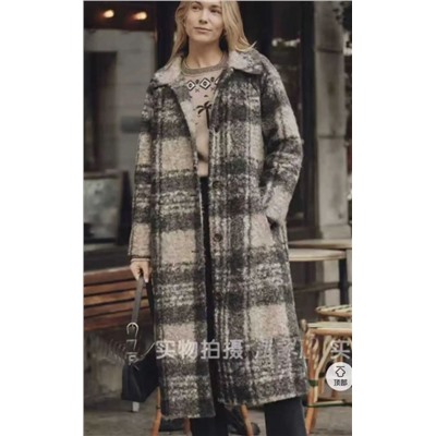 Женское однобортное приталенное пальто из искусственной шерсти в клетку