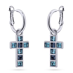 Серьги Квадро (кристаллы SW джинс, аквамарин; покрытие родий), Есть комплект