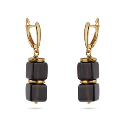 Серьги Терра (раухтопаз, гематит; покрытие золото), Есть комплект