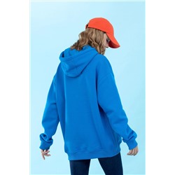 Kobalt Kapüşonlu Oversize Basic Sweatshirt