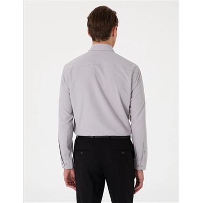 Gri Slim Fit Uzun Kollu Armürlü Gömlek