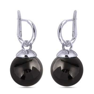 Серьги (Майорка 14мм черная; покрытие родий), Есть комплект