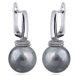 Серьги (Майорка 14мм серо-голубой; покрытие родий), Есть комплект