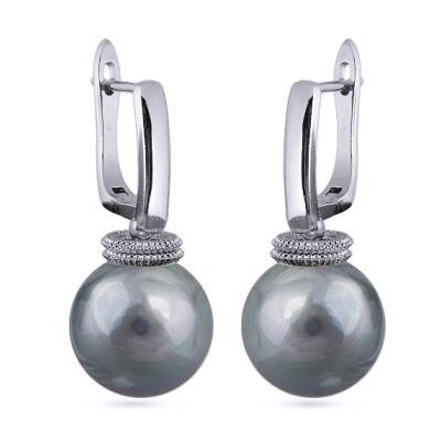 Серьги (Майорка 14мм серо-голубой; покрытие родий), Есть комплект