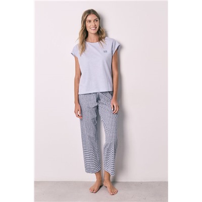 Pijama largo lila manga corta algodón estampado