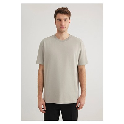 Mavi Bisiklet Yaka Gri Basic Tişört Loose Fit / Bol Rahat Kesim 0611596-70100