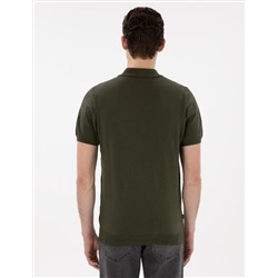 Haki Slim Fit Düğmeli Polo Yaka Triko Tişört